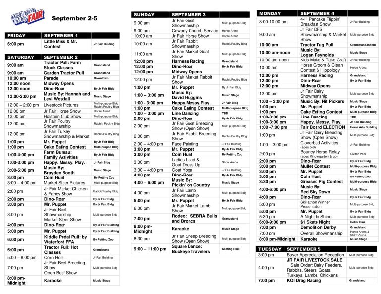 Schedule Washington County Fair, Ohio